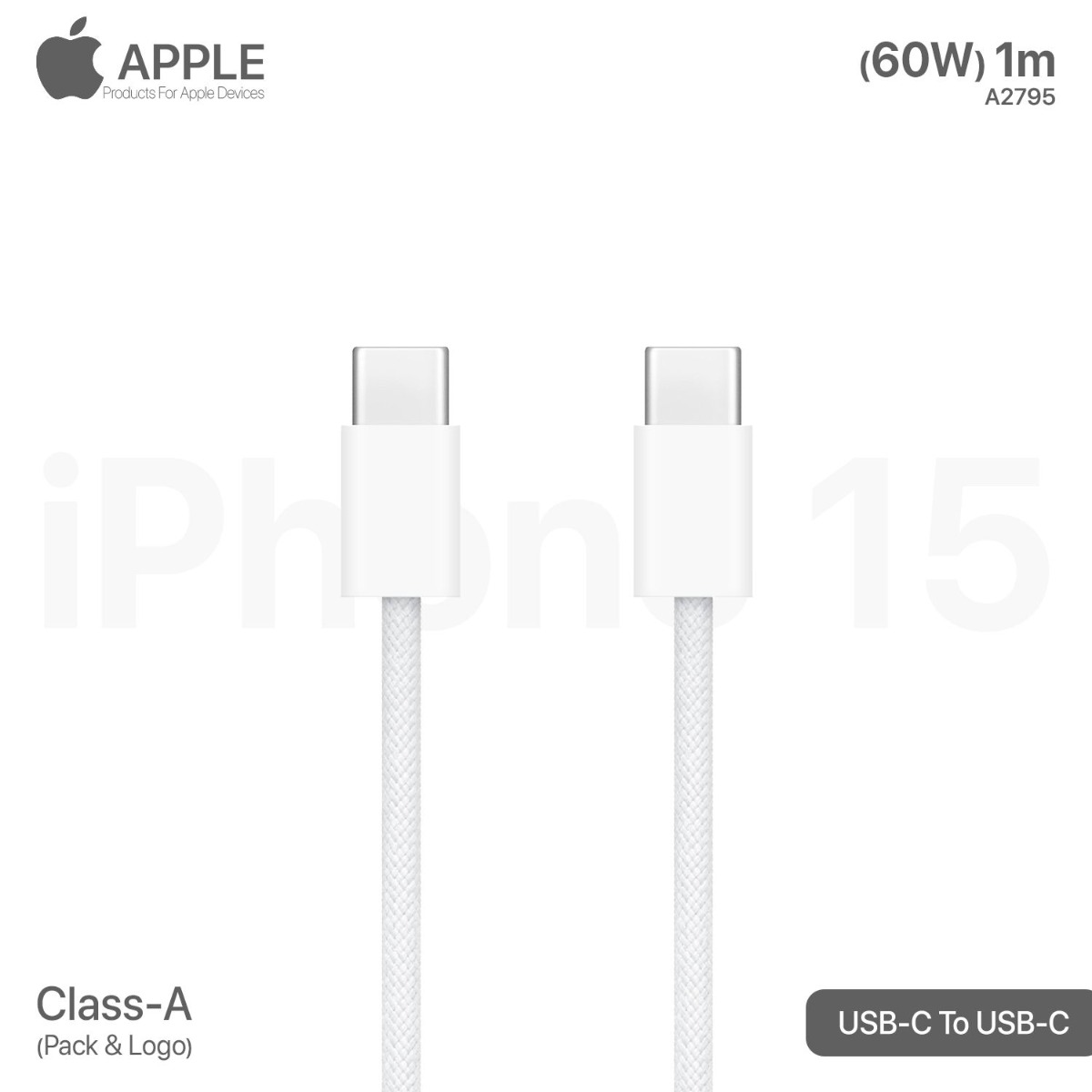 60W PD iPhone 15 Cable with Logo Pack (Class-A)