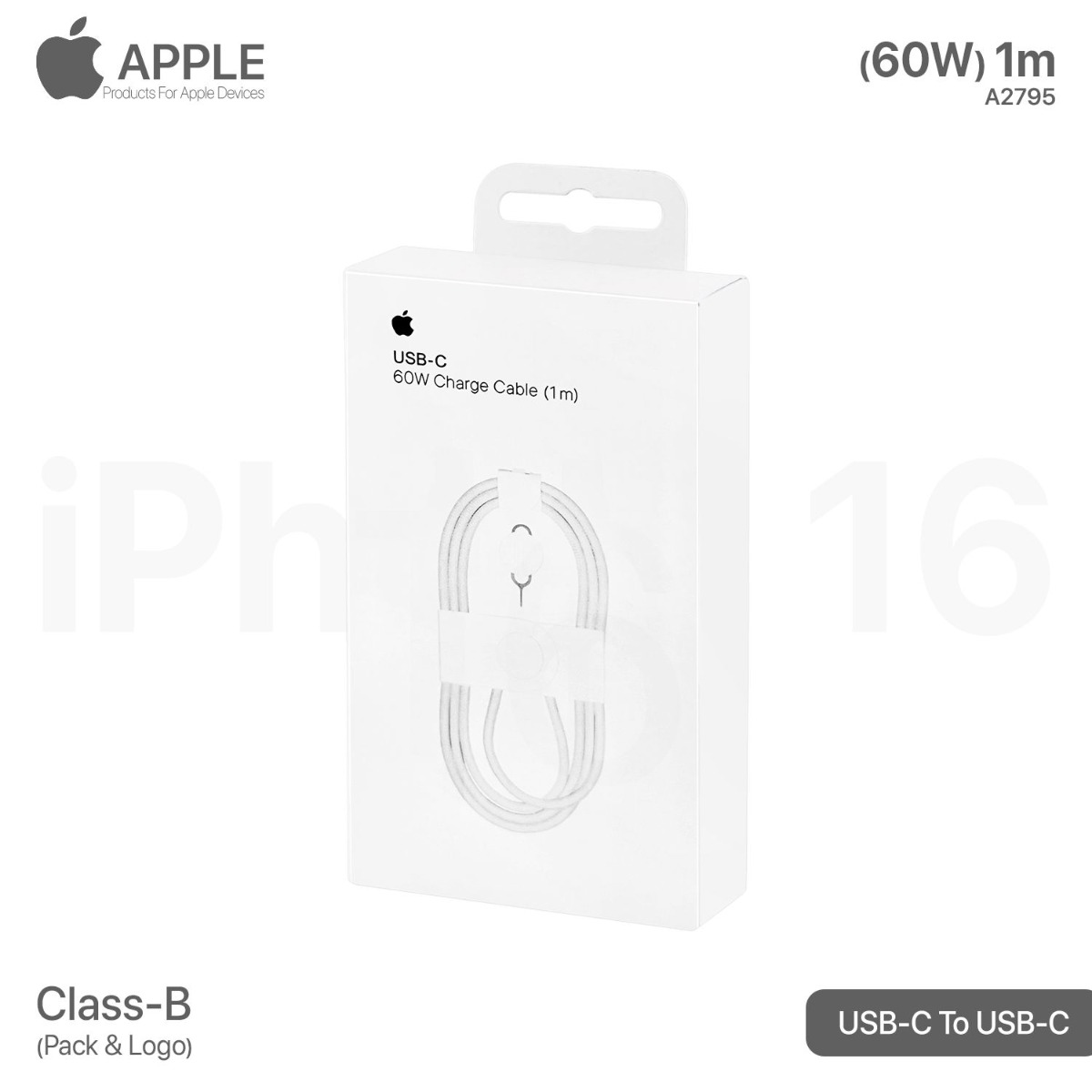 60W PD iPhone 16 Cable with Logo Pack (Class-B)