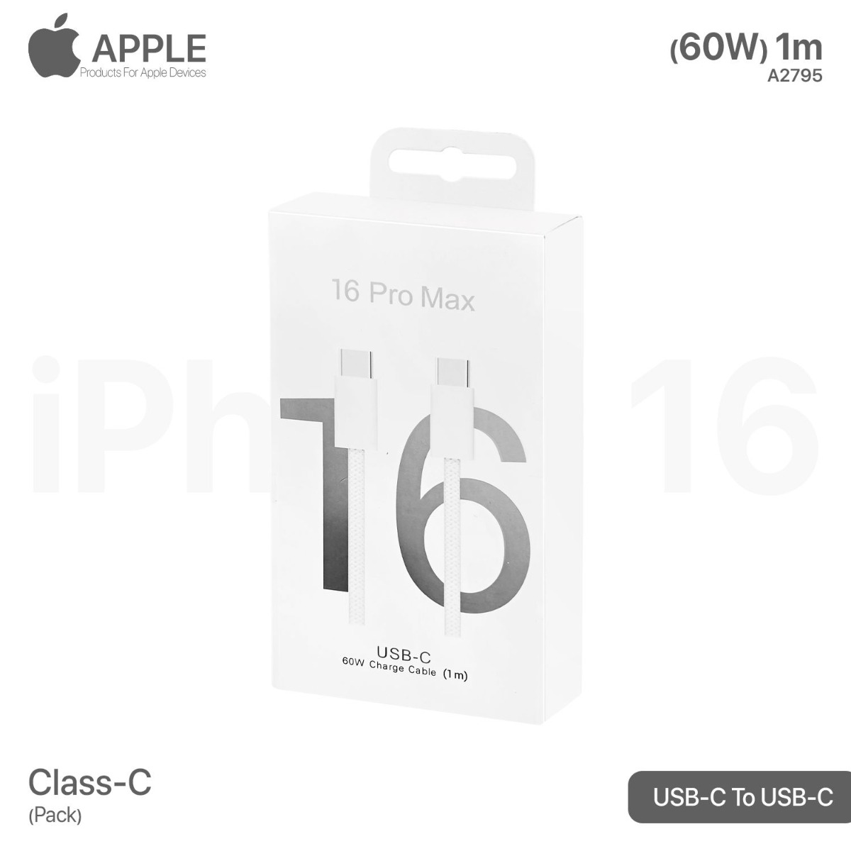 60W PD iPhone 16 Cable with Pack (Class-C)