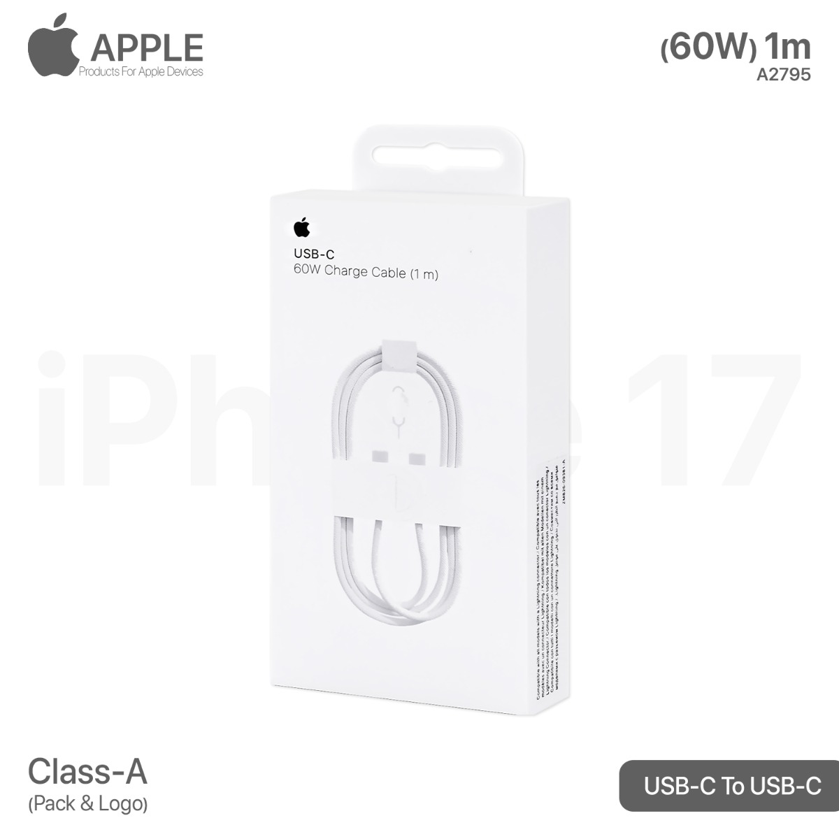 60W PD iPhone 17 Cable with Logo Pack (Class-A)