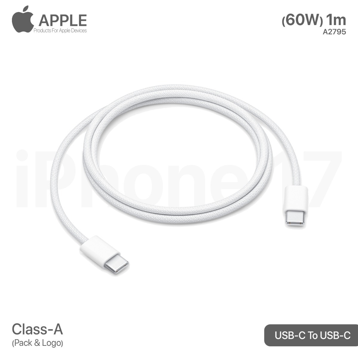 60W PD iPhone 17 Cable with Logo Pack (Class-A)