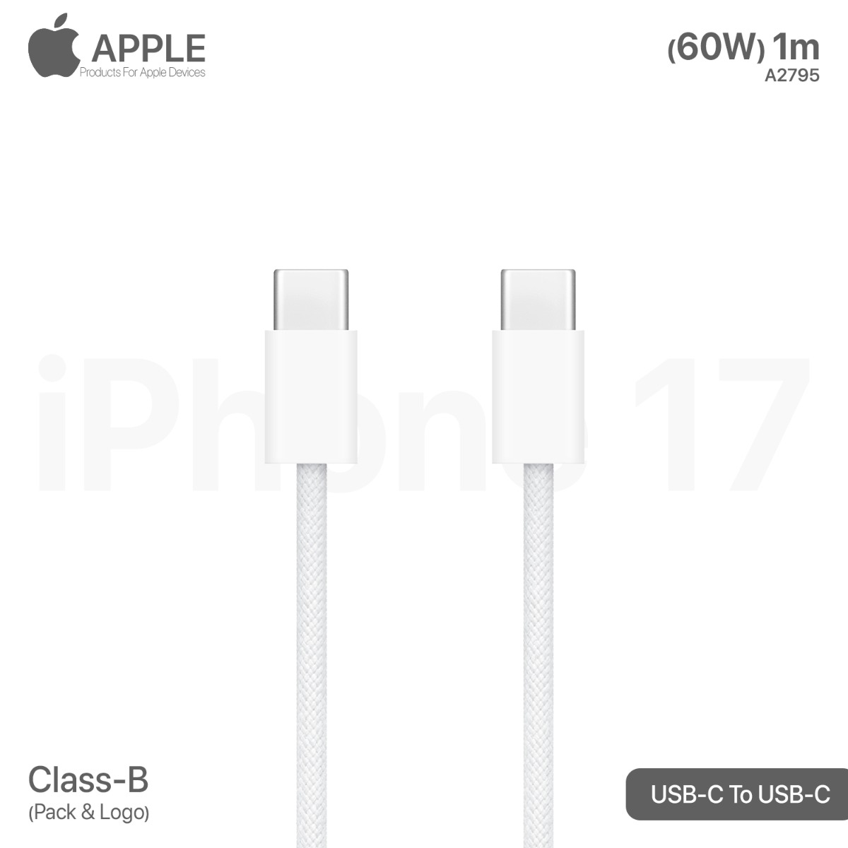 60W PD iPhone 17 Cable with Logo Pack (Class-B)