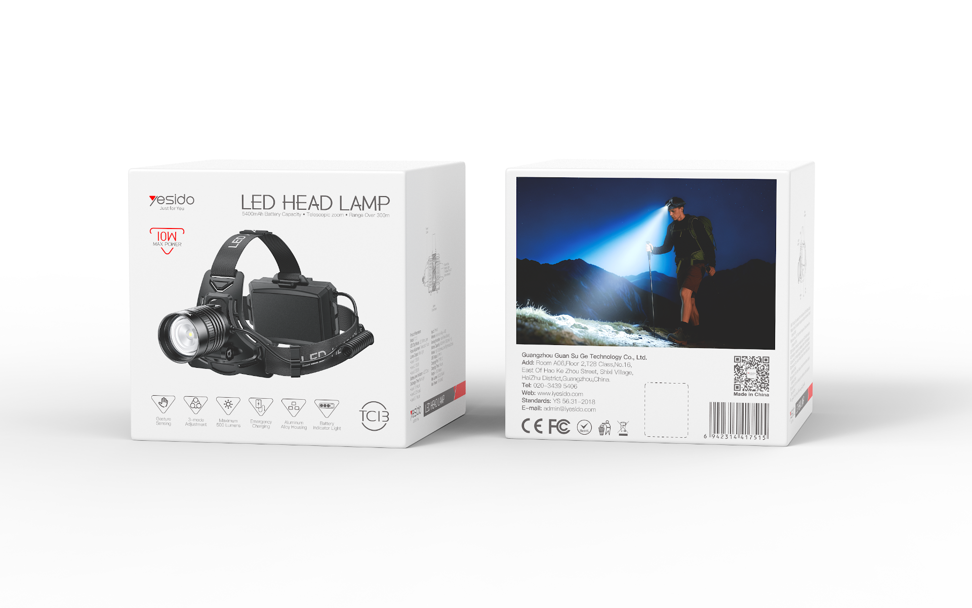 مصباح رأسي YESIDO TC13 LED