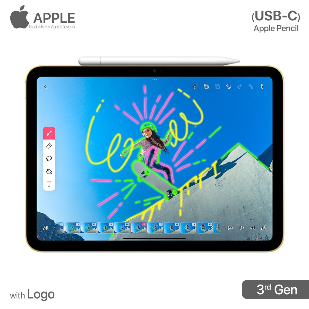 قلم Apple Pencil (USB-C) 3rd Gen مع لوجو
