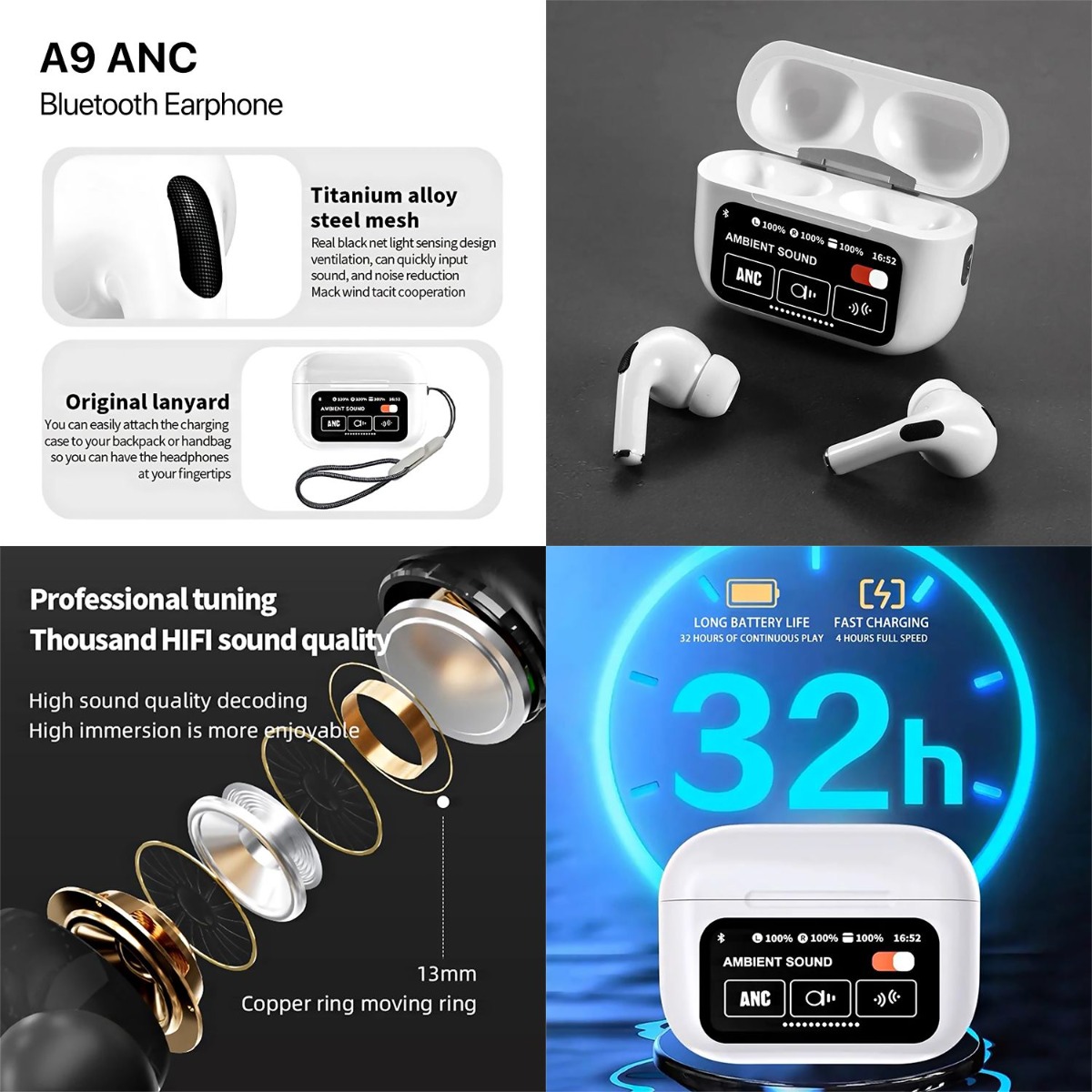 A9 ANC Bluetooth Earphone With Touch Screen