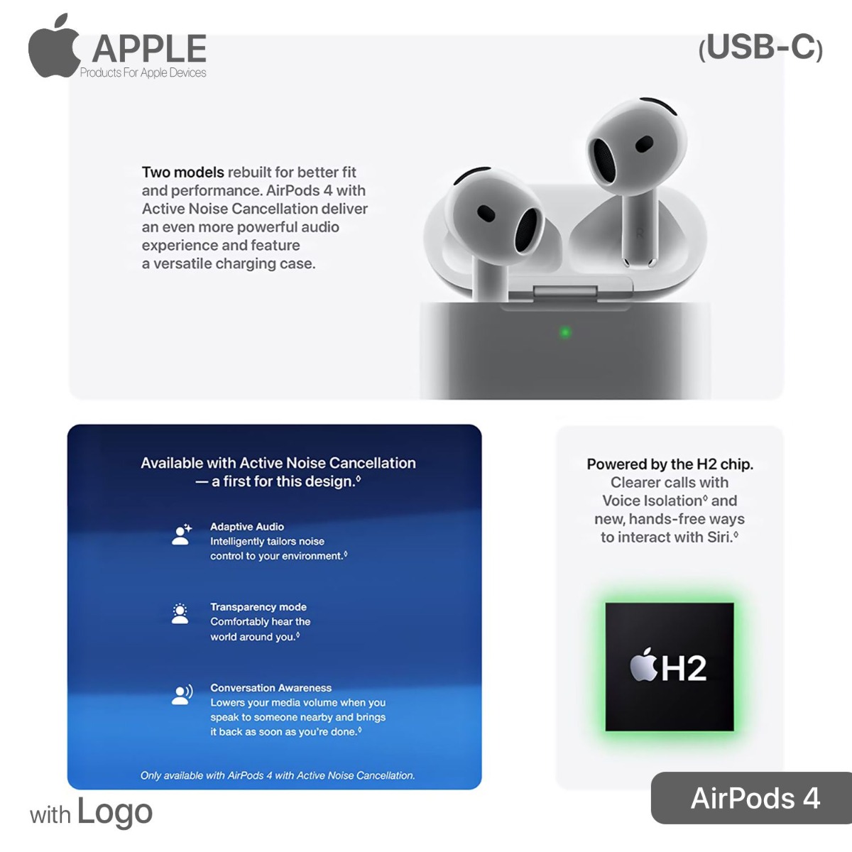 AirPods 4 Bluetooth Earphone with Logo