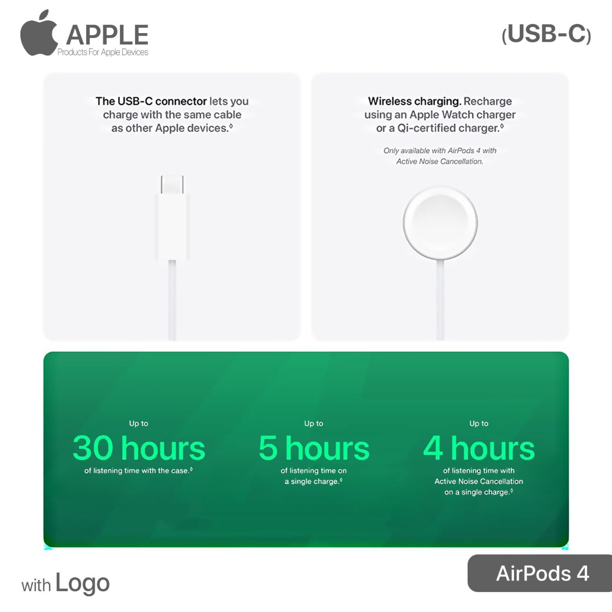سماعة أذن AirPods 4 بلوتوث مع لوجو