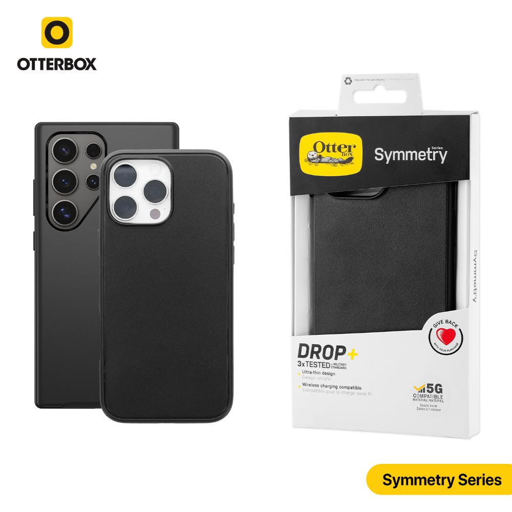 حماية ظهر OTTERBOX Symmetry أسود مع لوجو لأجهزة الموبايل