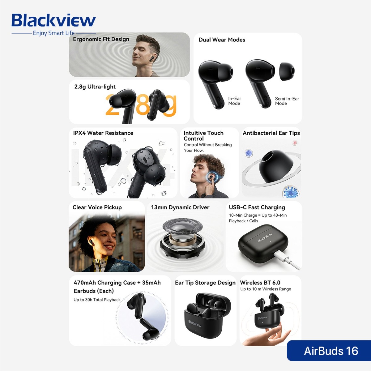 سماعة أذن Blackview AirBuds 16 بلوتوث
