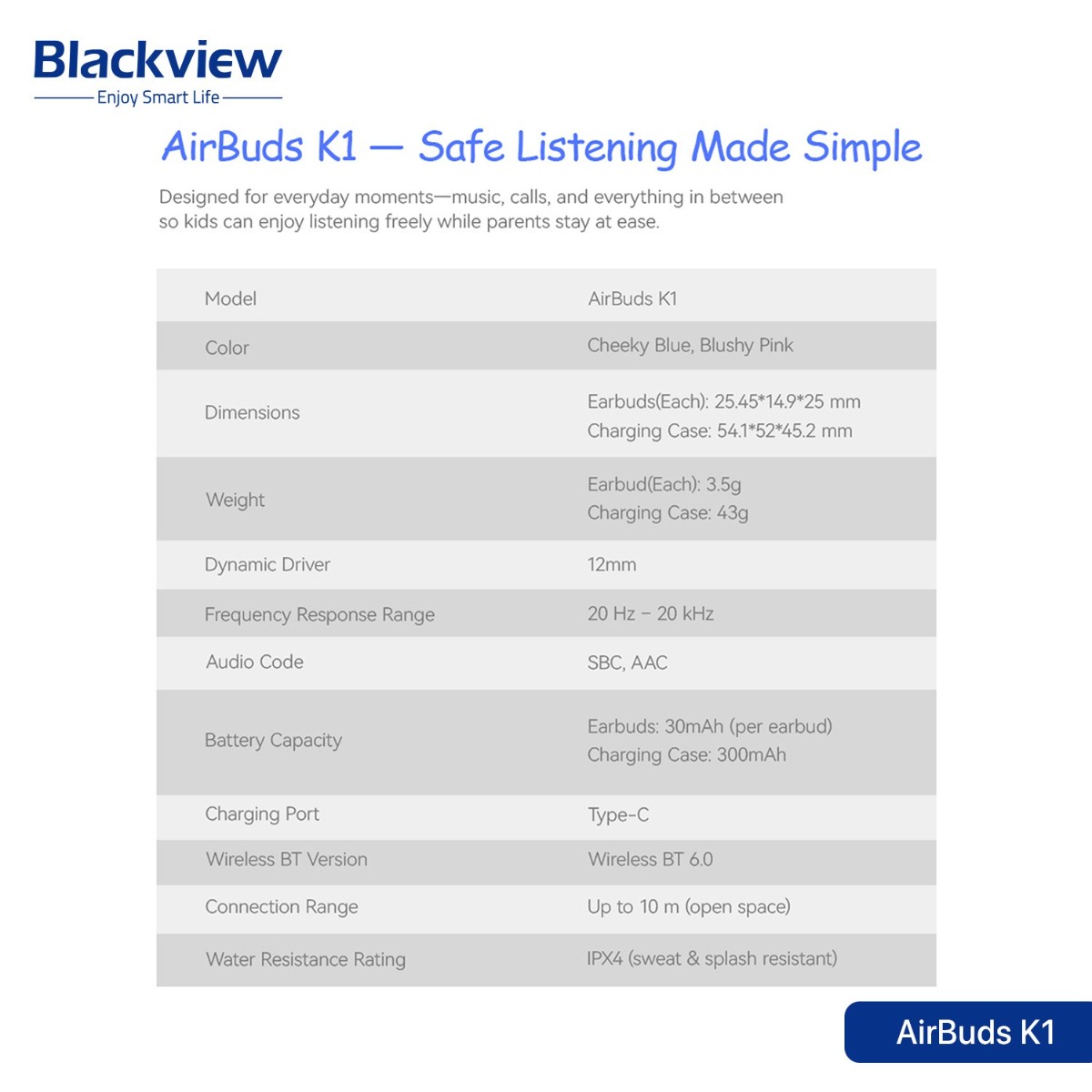 سماعة أذن Blackview AirBuds K1 بلوتوث للأطفال