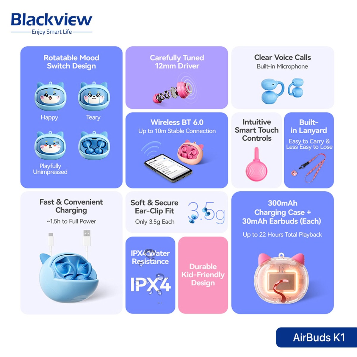 سماعة أذن Blackview AirBuds K1 بلوتوث للأطفال
