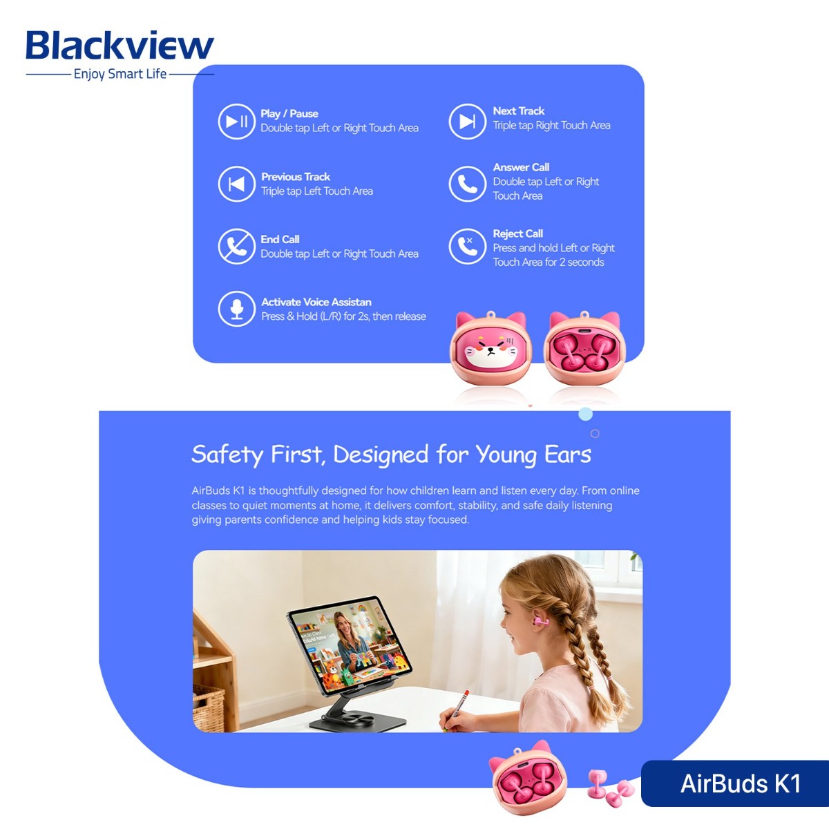 Blackview AirBuds K1 Kids Bluetooth Earphone