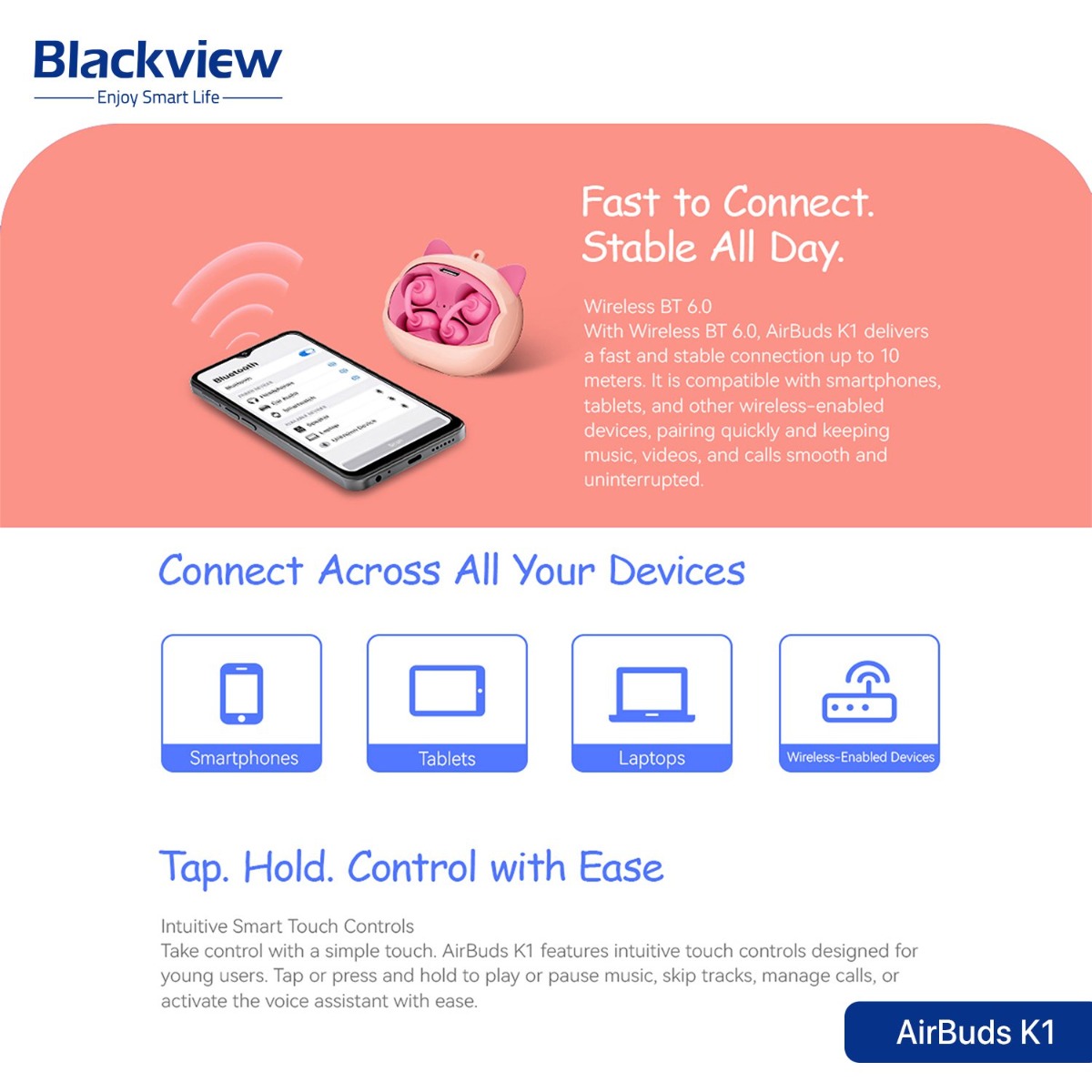 سماعة أذن Blackview AirBuds K1 بلوتوث للأطفال