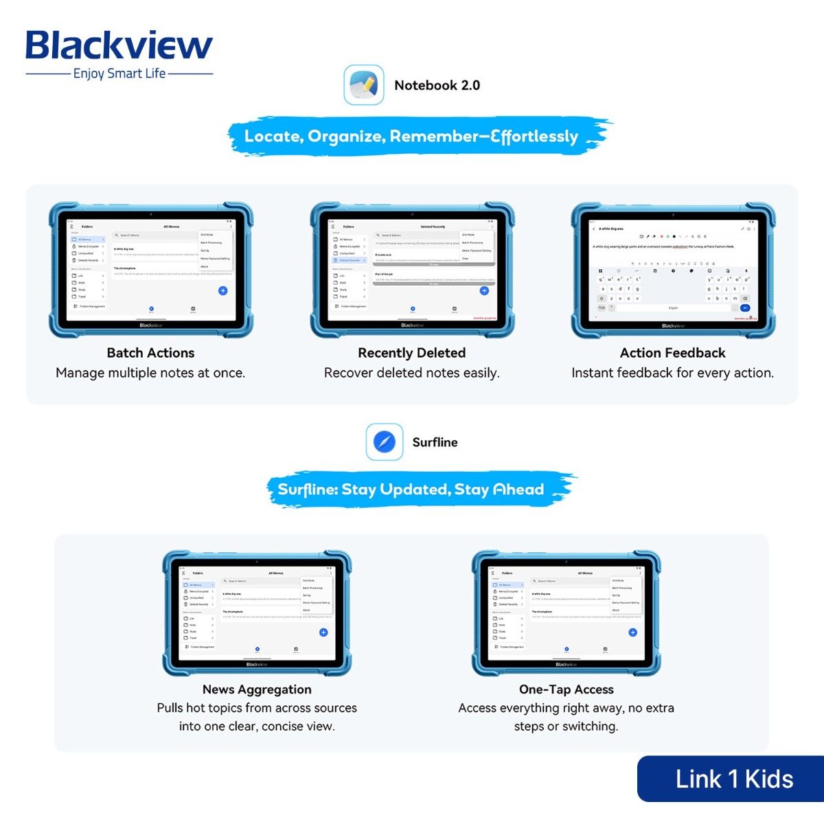جهاز تابلت Blackview Link 1 Kids - (8.68 انش | 64 + 4 جيجابايت | WiFi)