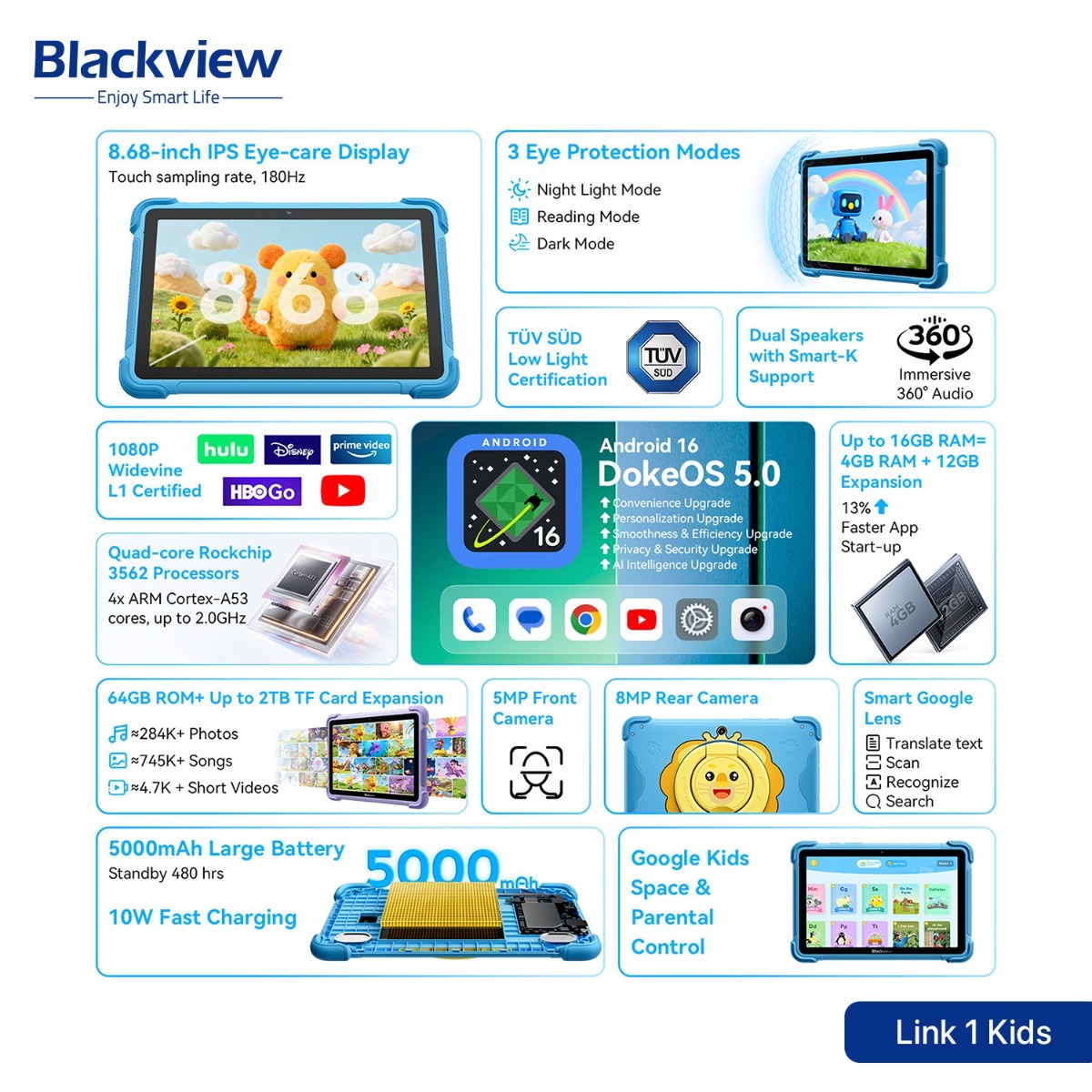 Blackview Link 1 Kids Tablet Device - (8.68inch | 64 + 4GB | WiFi)