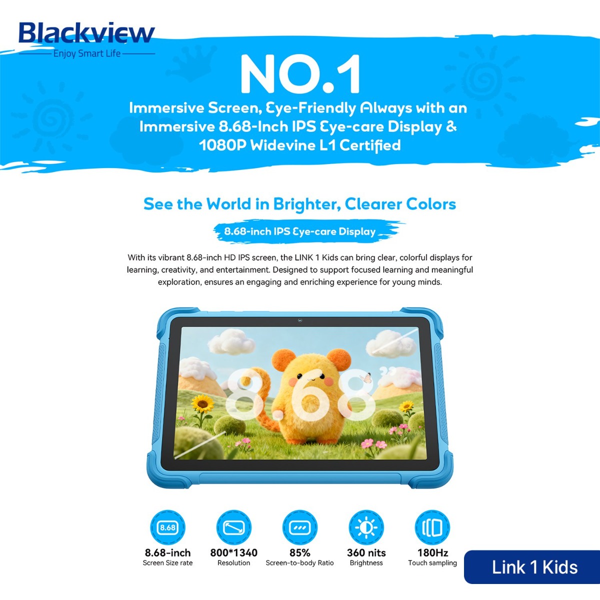 Blackview Link 1 Kids Tablet Device - (8.68inch | 64 + 4GB | WiFi)