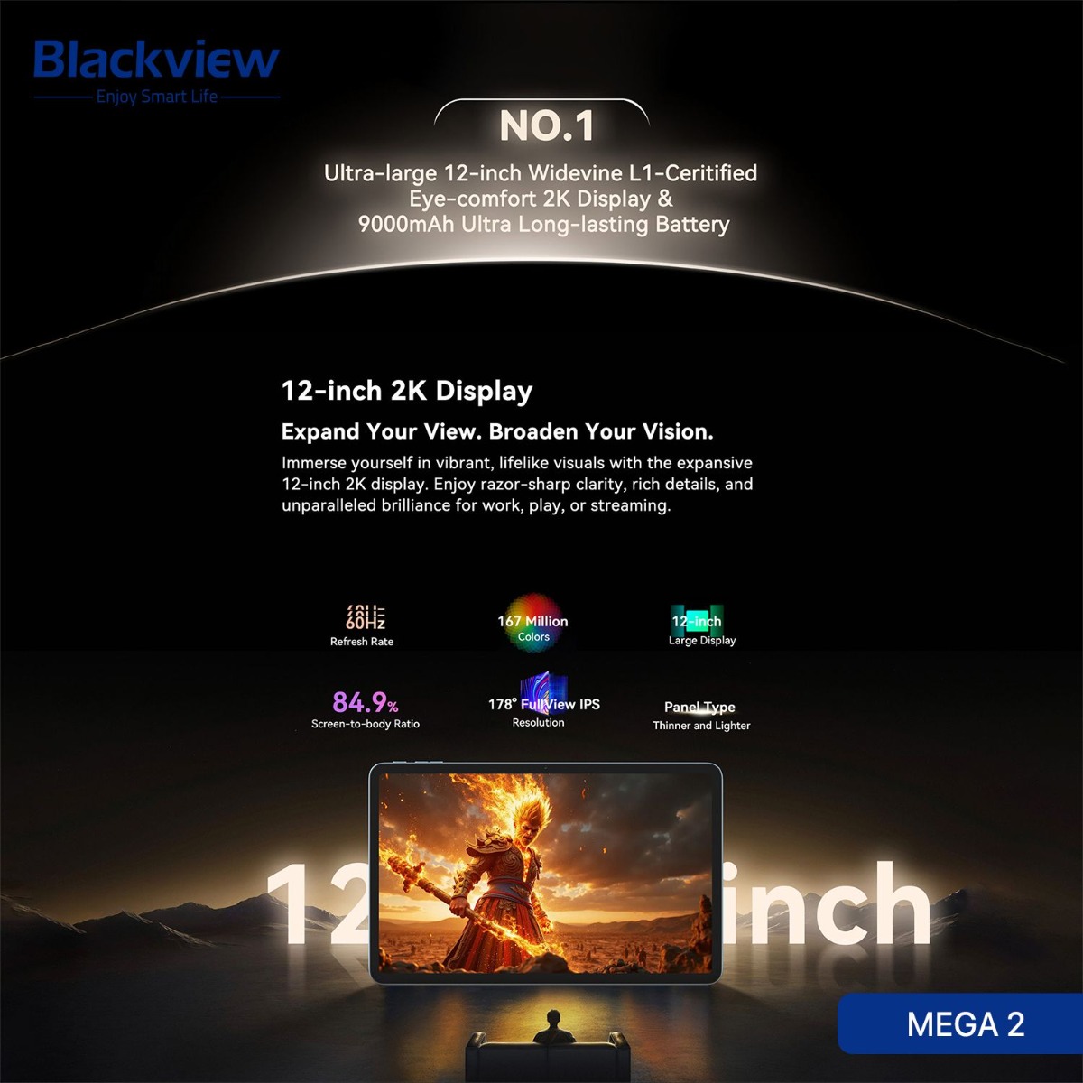 جهاز تابلت Blackview MEGA 2 - (11.97 انش | 256 + 12 جيجابايت | WiFi)