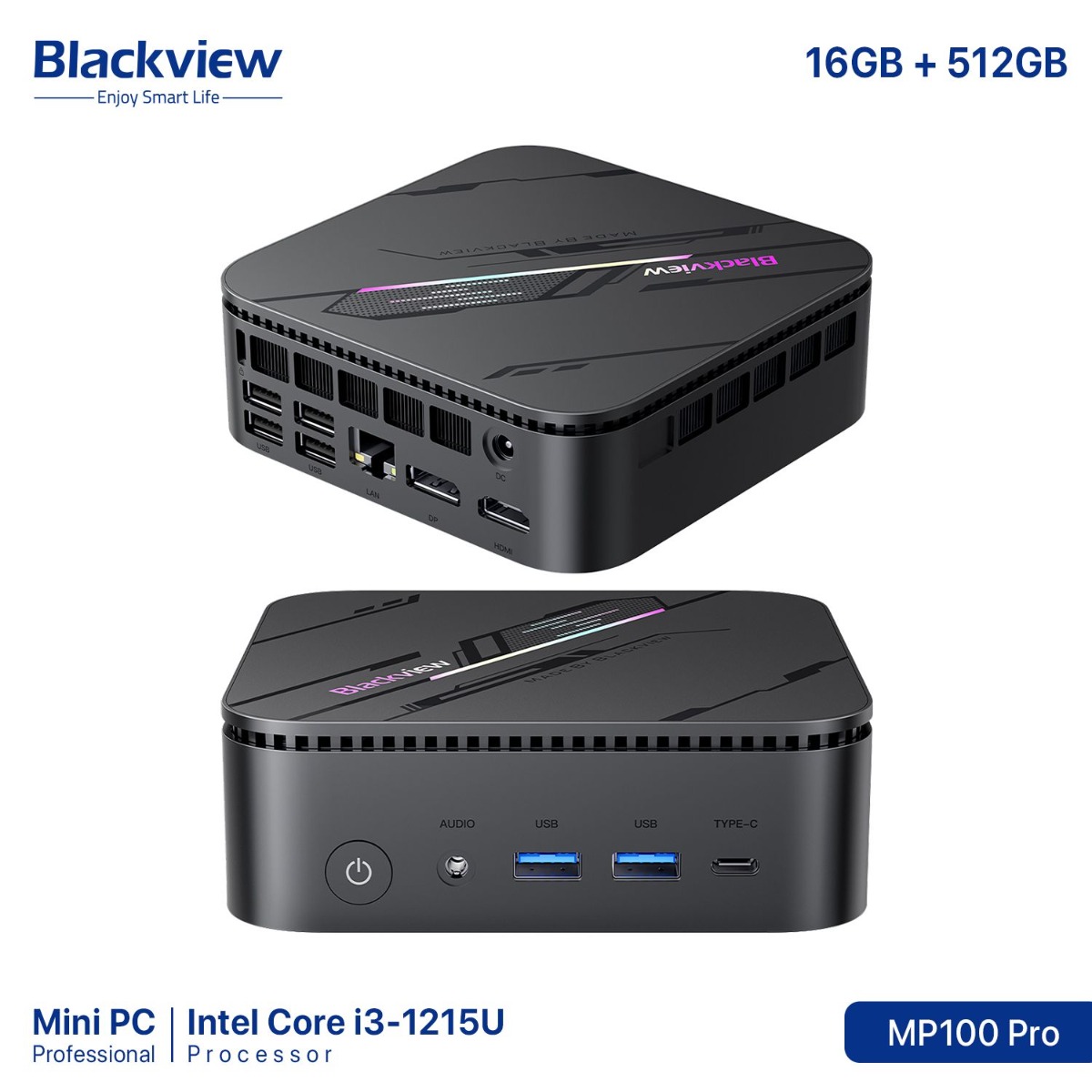 جهاز كمبيوتر Blackview MP100 Pro Mini (16GB + 512GB, Intel Core i3-1215U)