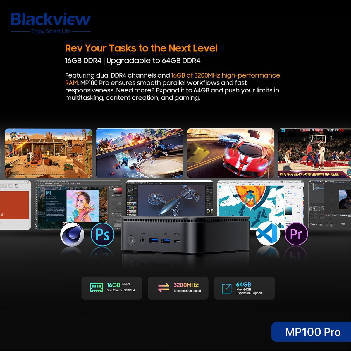 جهاز كمبيوتر Blackview MP100 Pro Mini (16GB + 512GB, Intel Core i3-1215U)