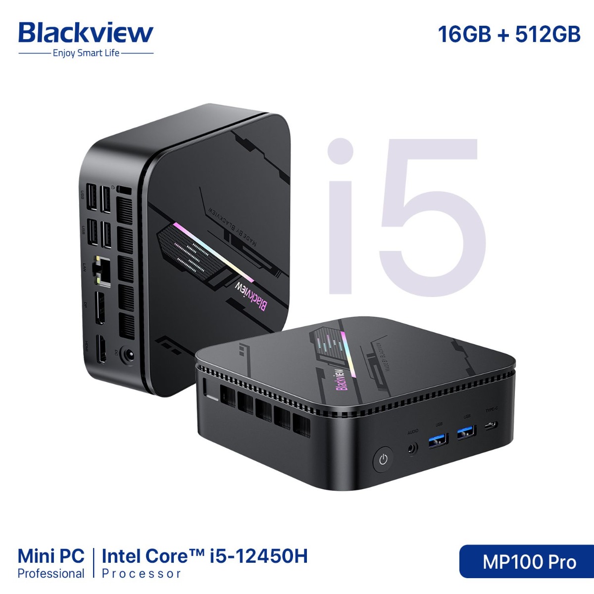 جهاز كمبيوتر Blackview MP100 Pro Mini (16GB + 512GB, Intel Core i5-12450H)