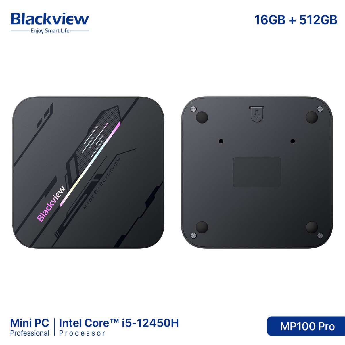 جهاز كمبيوتر Blackview MP100 Pro Mini (16GB + 512GB, Intel Core i5-12450H)