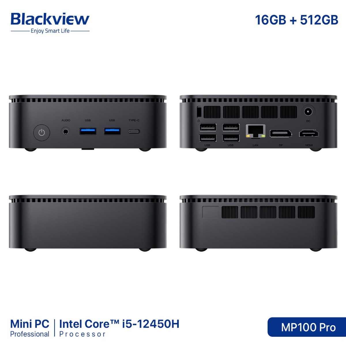 جهاز كمبيوتر Blackview MP100 Pro Mini (16GB + 512GB, Intel Core i5-12450H)
