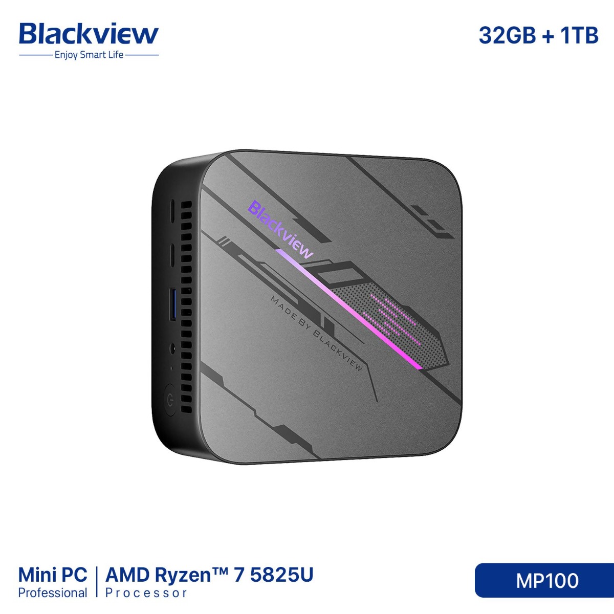 جهاز كمبيوتر Blackview MP100 Mini (32GB + 1TB, Ryzen 7 5825U)
