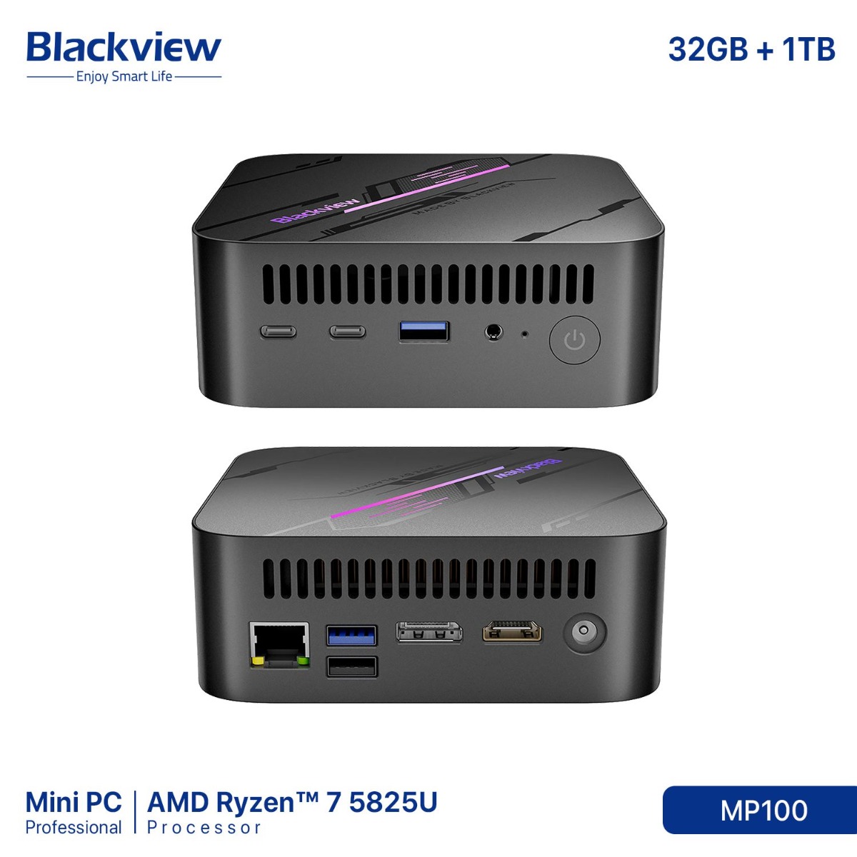 جهاز كمبيوتر Blackview MP100 Mini (32GB + 1TB, Ryzen 7 5825U)