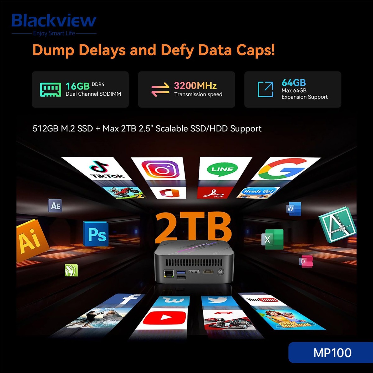 جهاز كمبيوتر Blackview MP100 Mini (32GB + 1TB, Ryzen 7 5825U)