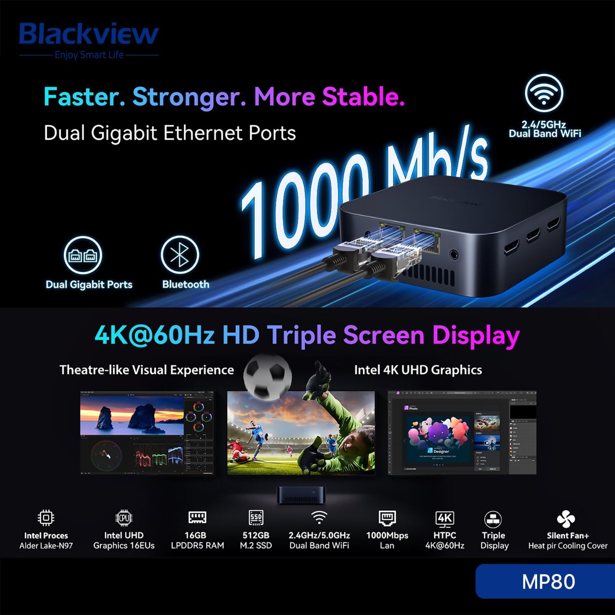 Blackview MP80 Mini PC (16GB + 512GB, Intel N97)