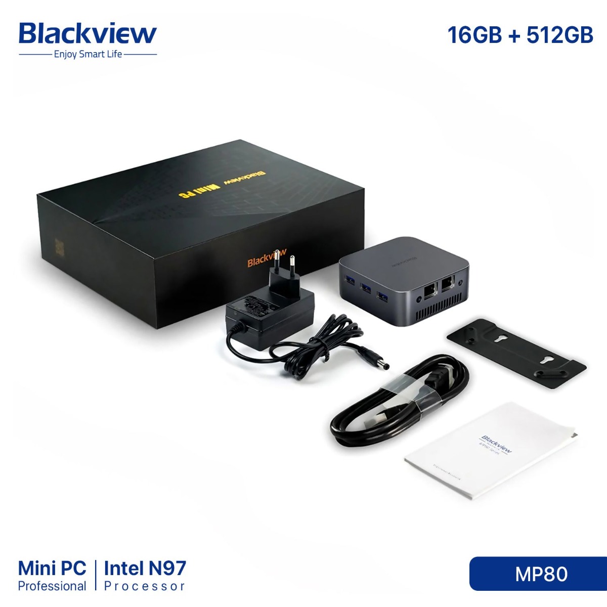جهاز كمبيوتر Blackview MP80 Mini (16GB + 512GB, Intel N97)
