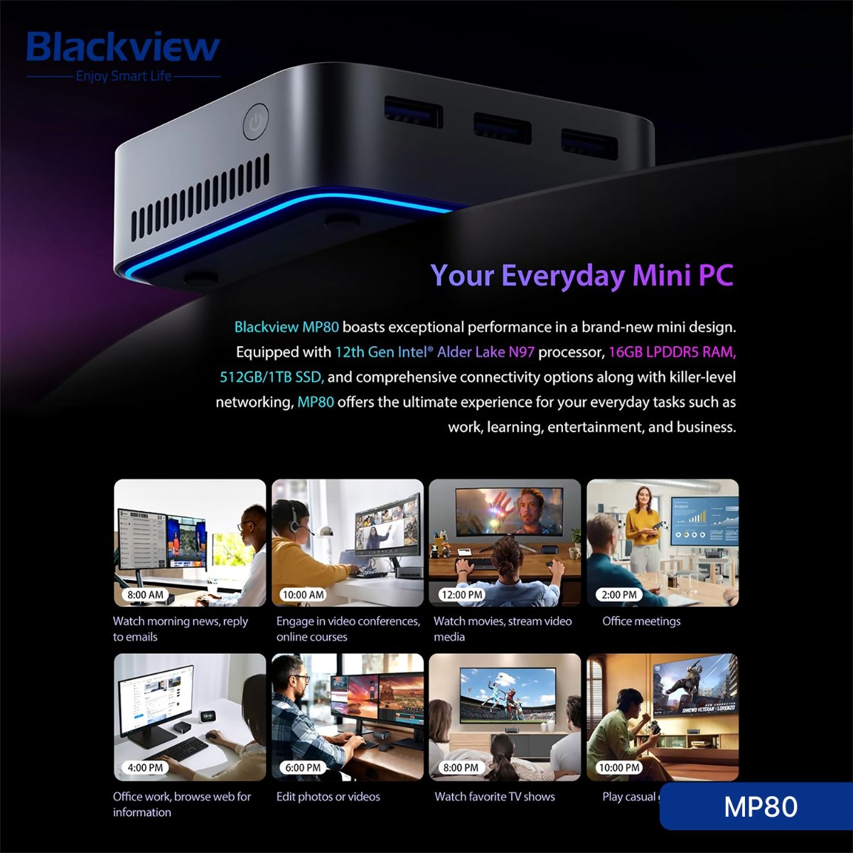 جهاز كمبيوتر Blackview MP80 Mini (16GB + 512GB, Intel N97)