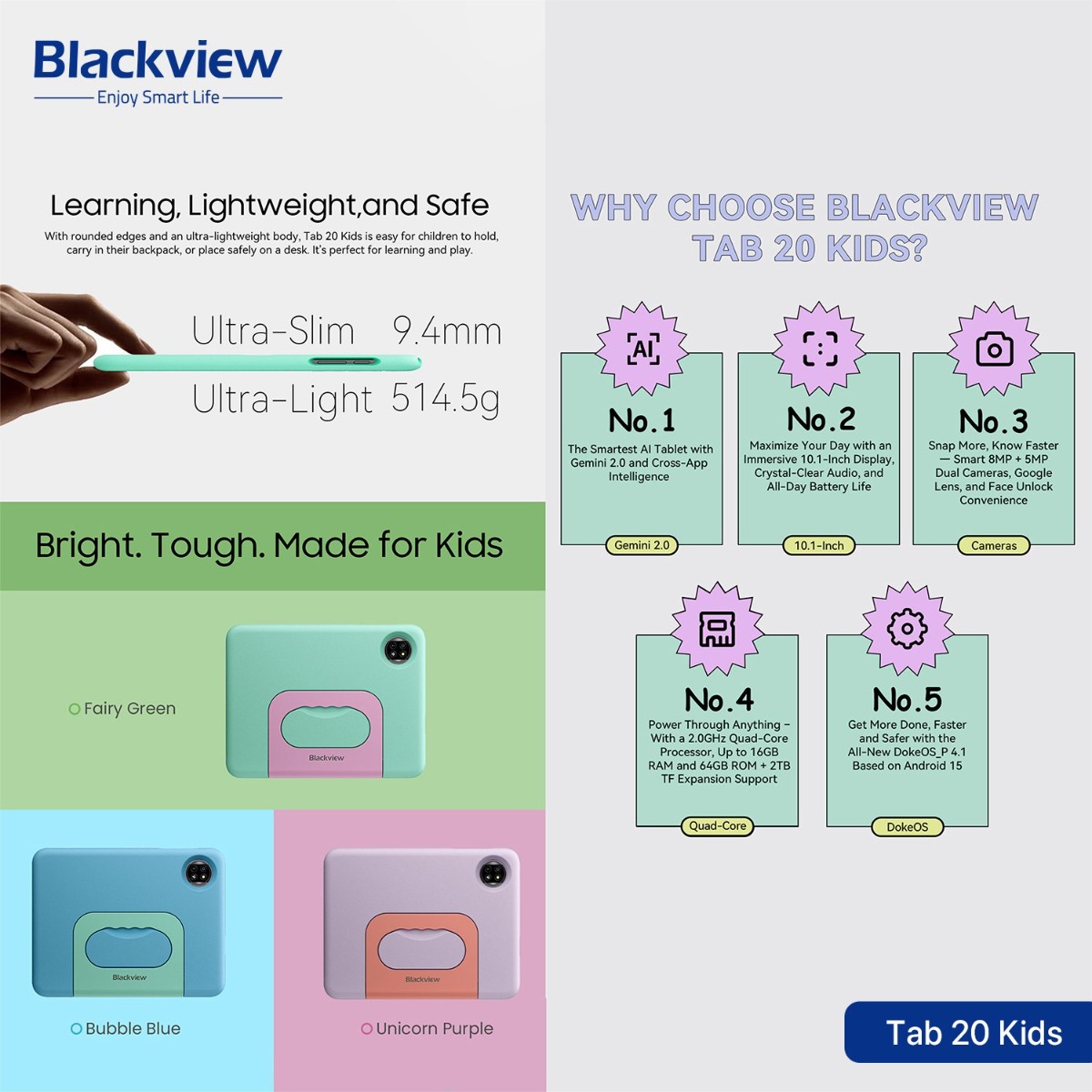 جهاز تابلت Blackview Tab 20 Kids - (10.1 انش | 64 + 4 جيجابايت | WiFi)