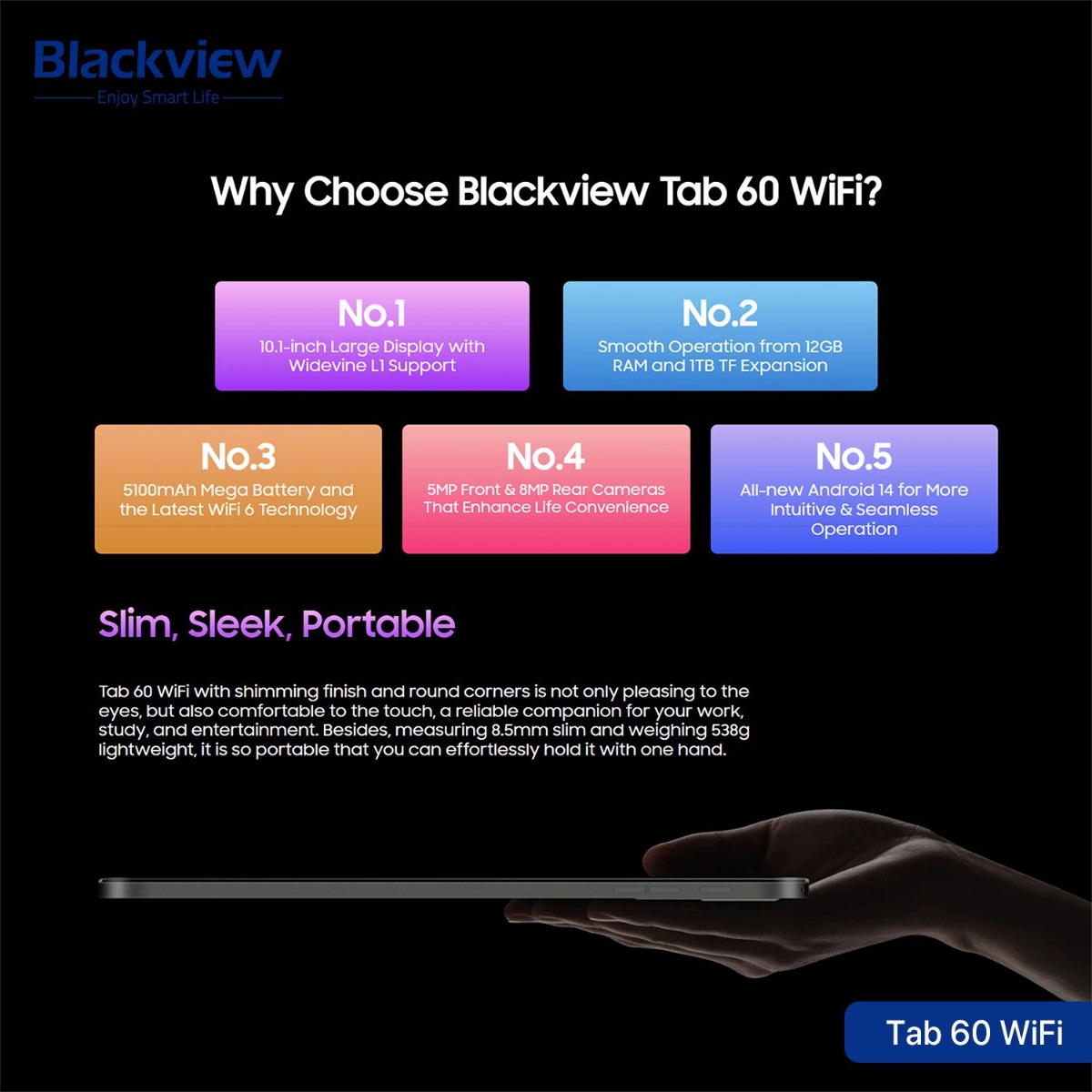 جهاز تابلت Blackview Tab 60 WiFi - (10.1 انش | 128 + 4 جيجابايت | WiFi)