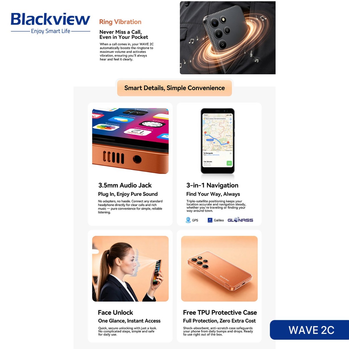 جهاز موبايل Blackview WAVE 2C - (32 جيجا + 3 جيجا | 4G)
