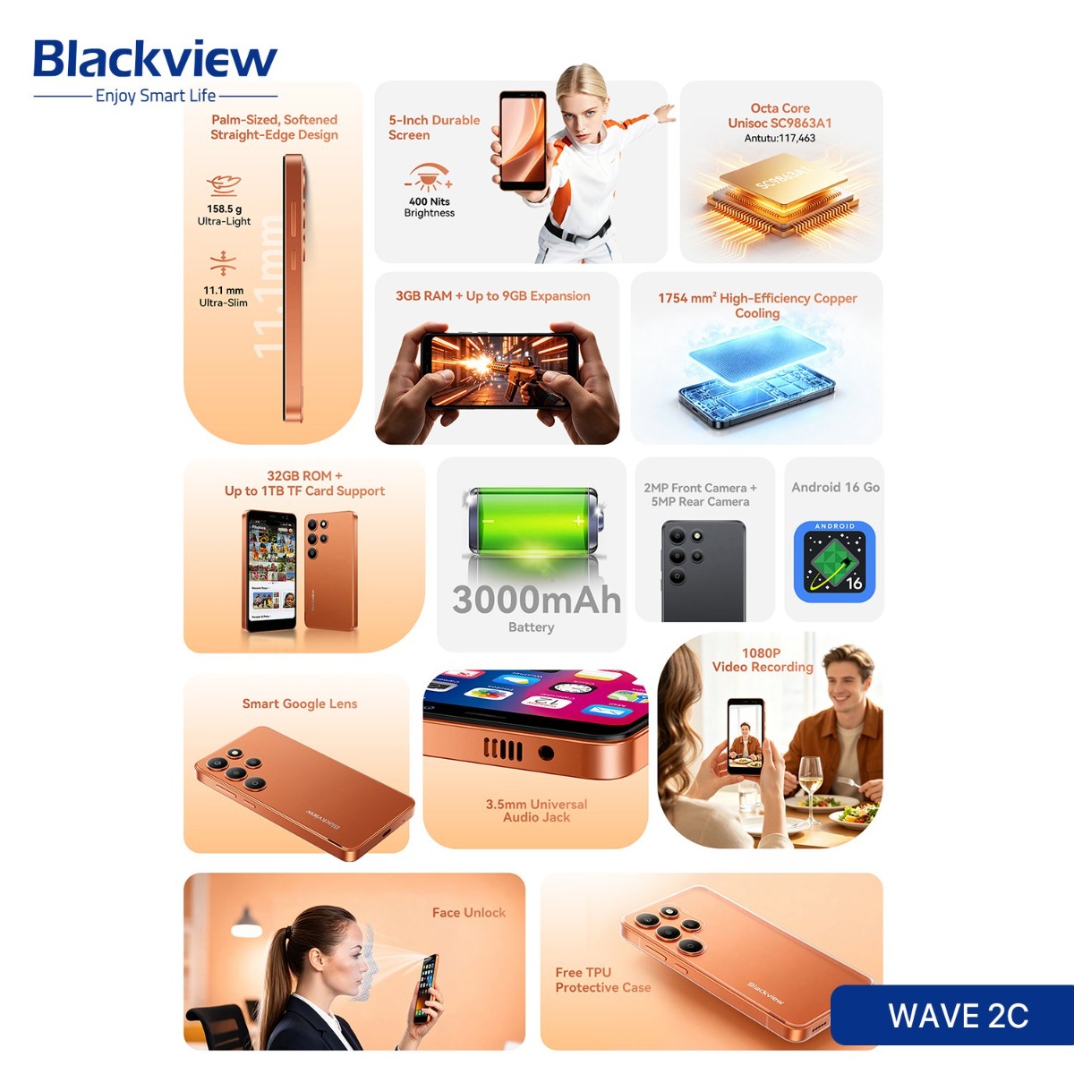 جهاز موبايل Blackview WAVE 2C - (32 جيجا + 3 جيجا | 4G)