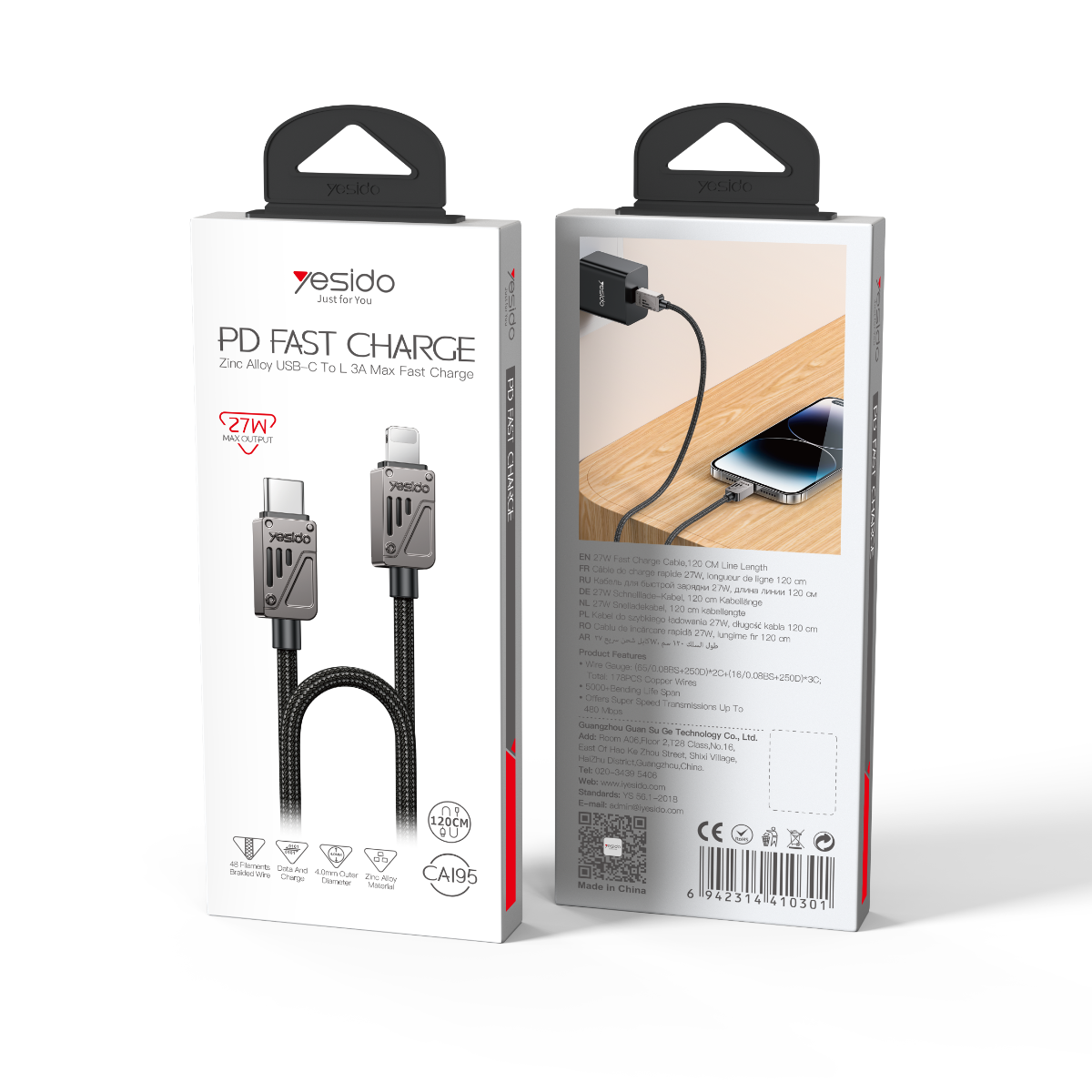 YESIDO CA195 27W PD 1.2M Cable