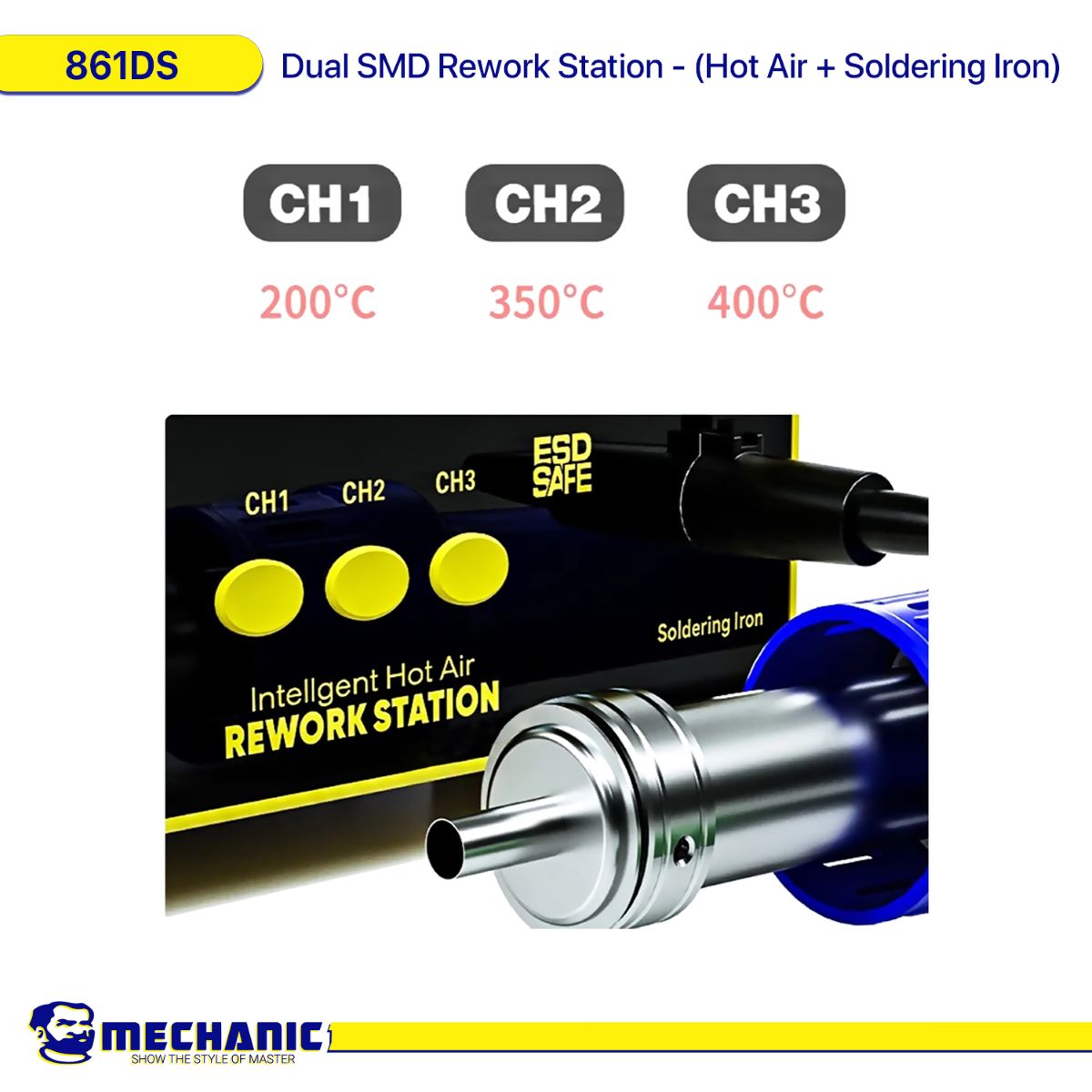 MECHANIC 861DS Dual SMD Rework Station - (Hot Air + Soldering Iron)