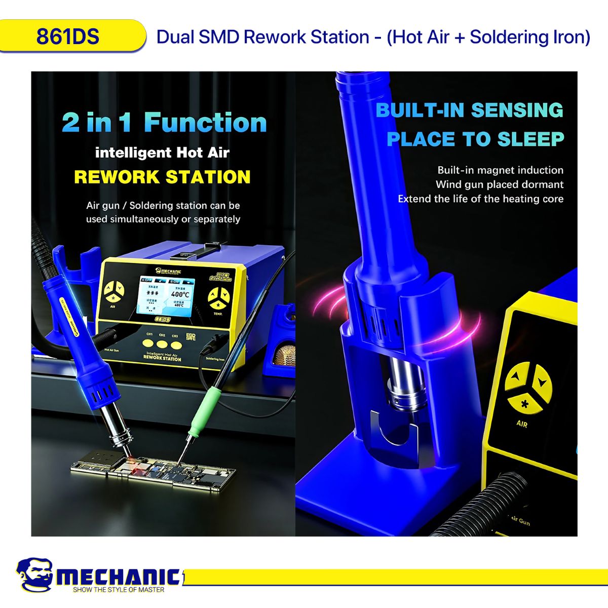 MECHANIC 861DS Dual SMD Rework Station - (Hot Air + Soldering Iron)