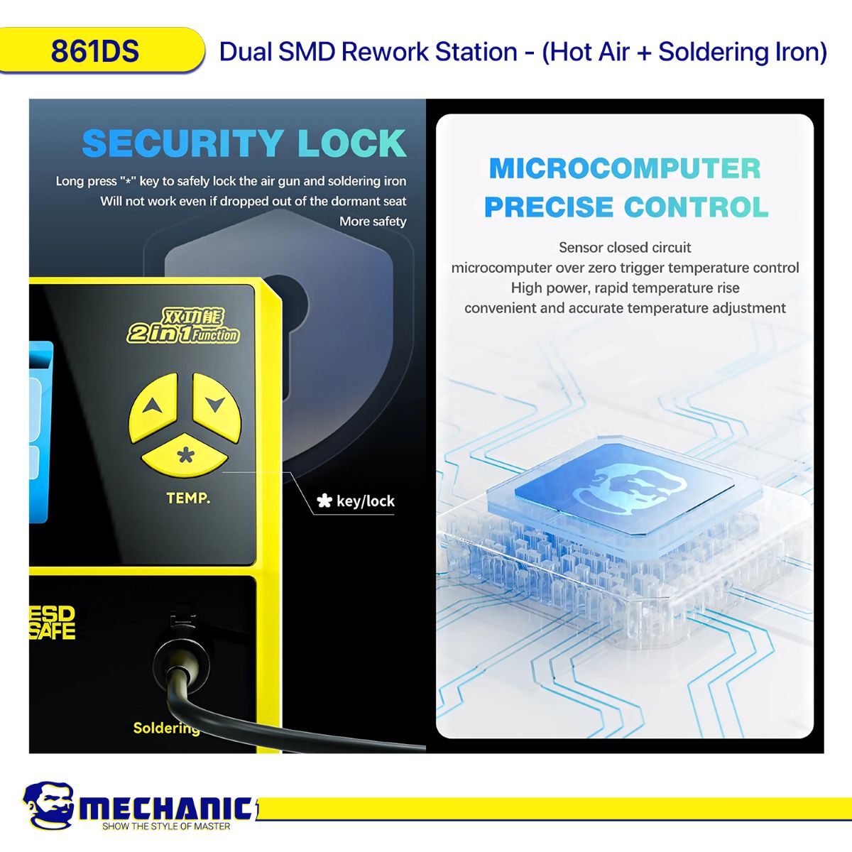 MECHANIC 861DS Dual SMD Rework Station - (Hot Air + Soldering Iron)