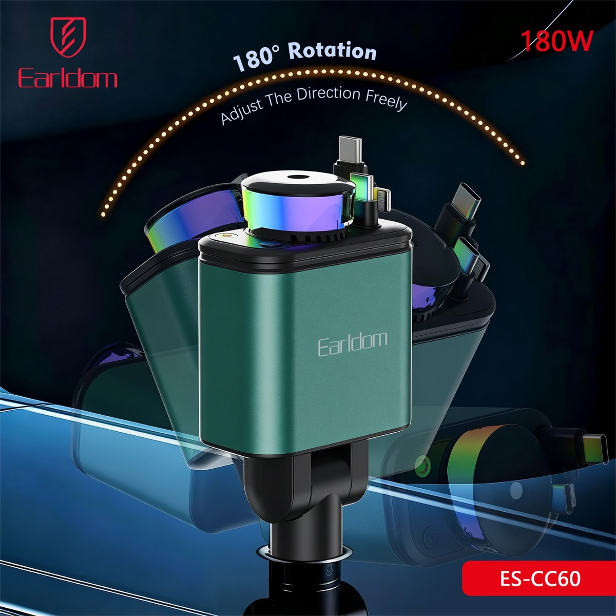 Earldom ES-CC60 5in1 180W PD Car Charger with Cable