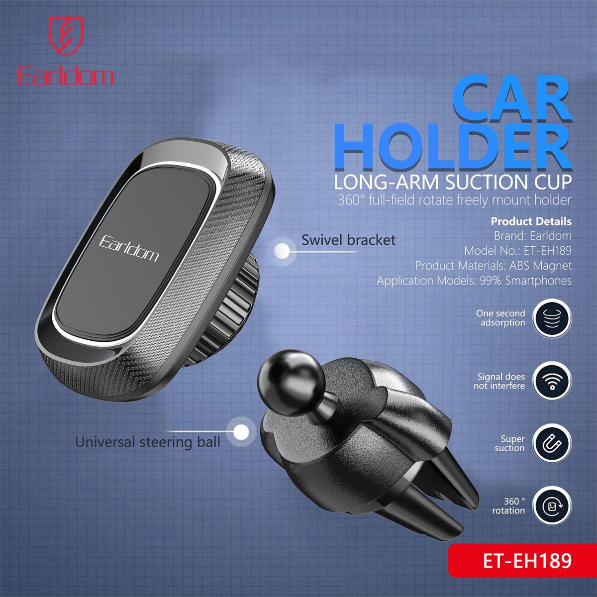 Earldom ET-EH189 2in1 Long Arm Magnetic Mobile Phone Holder