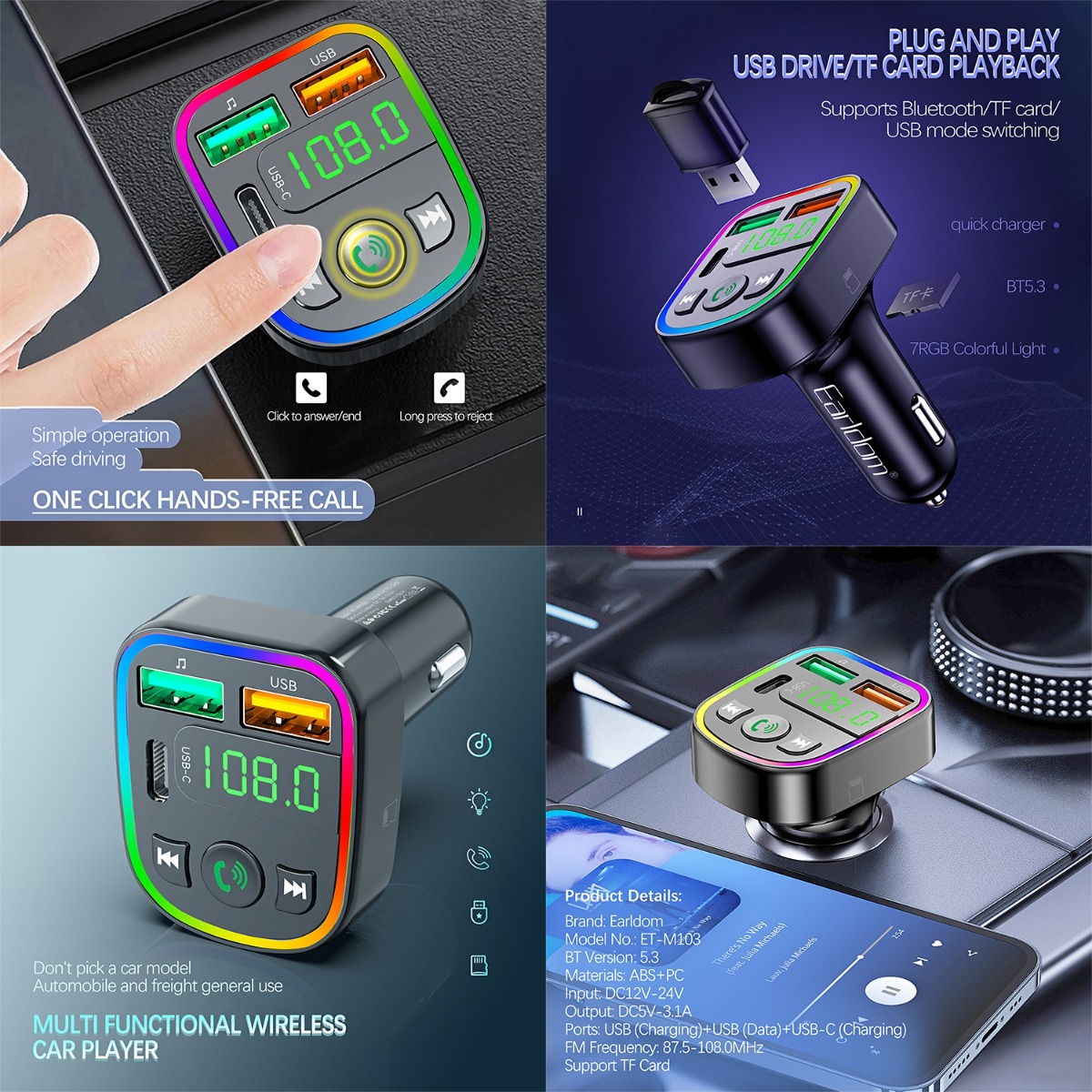 Earldom ET-M103 Car MP3 Player - Bluetooth