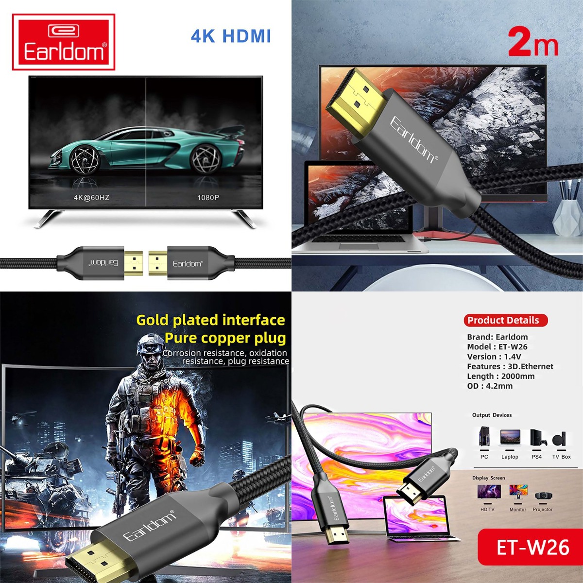 Earldom ET-W26 4K 2M HDMI Cable