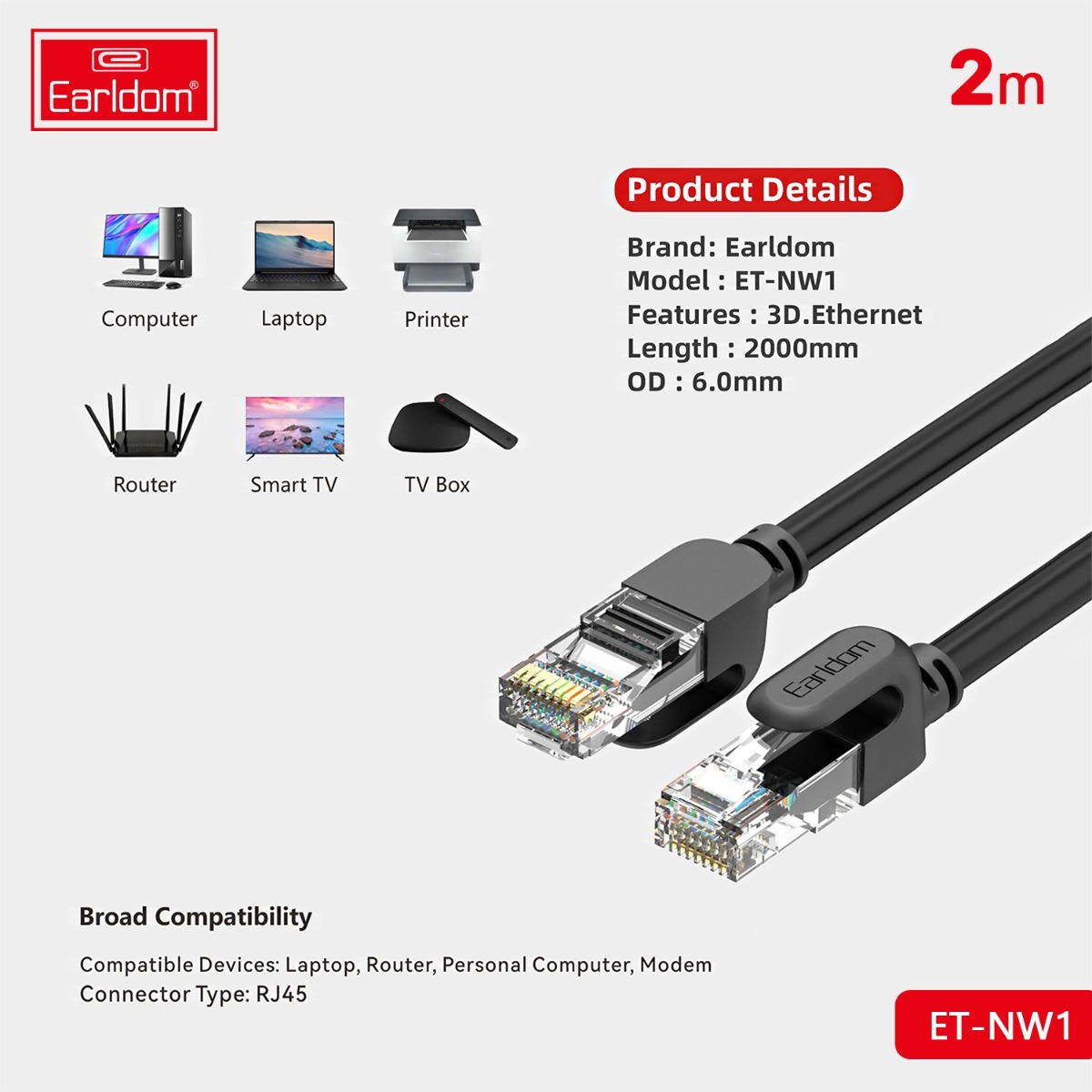 Earldom ET-NW1 2M Network Cable