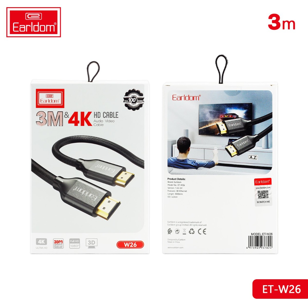 كيبل Earldom ET-W26 4K 3m HDMI