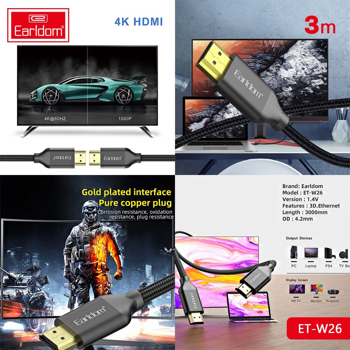 كيبل Earldom ET-W26 4K 3m HDMI