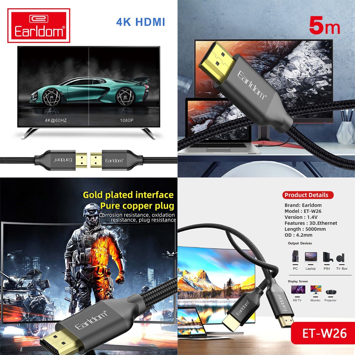 Earldom ET-W26 4K 5M HDMI Cable