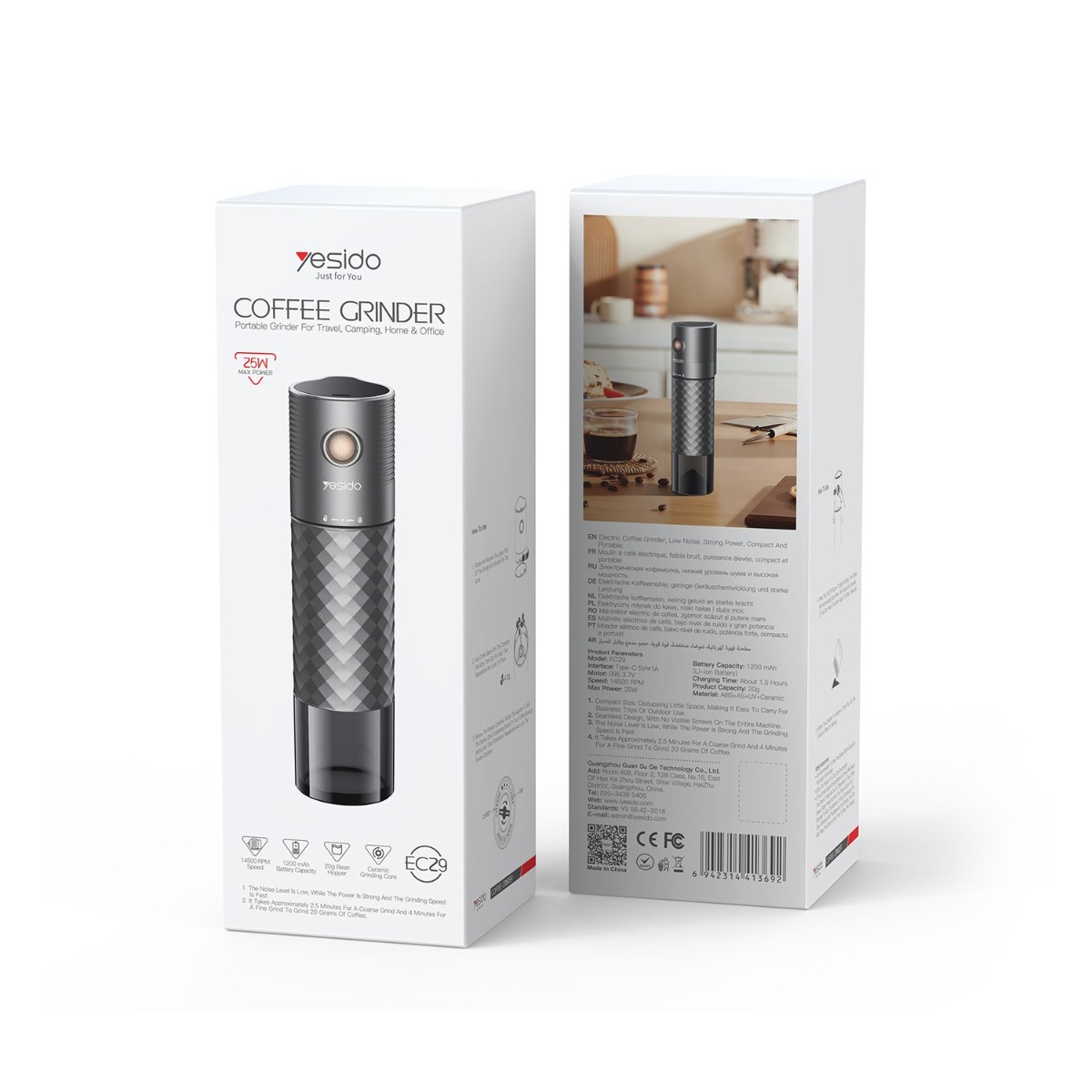 YESIDO EC29 Electric Portable Cordless Coffee Grinder