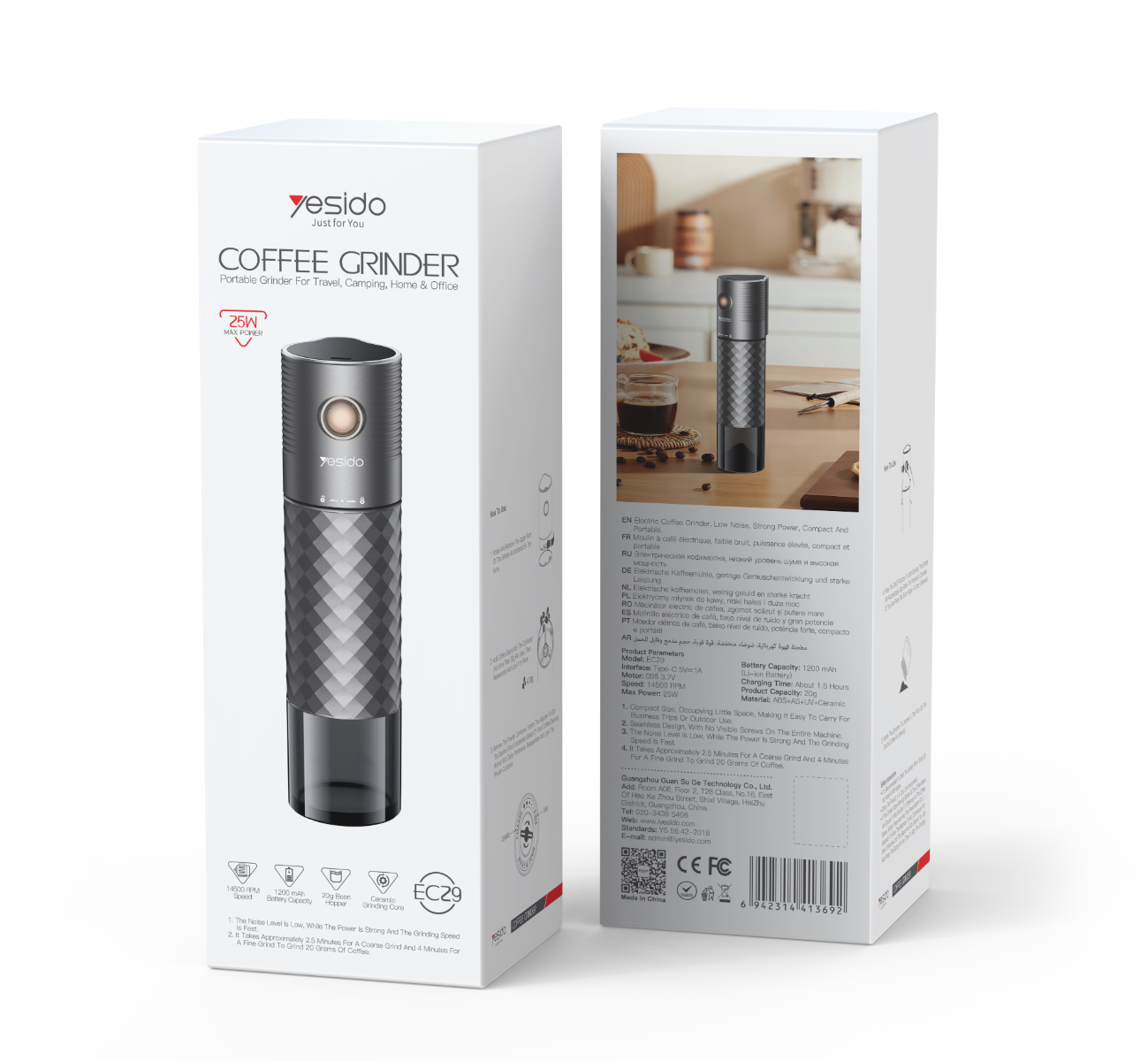 YESIDO EC29 Electric Portable Cordless Coffee Grinder